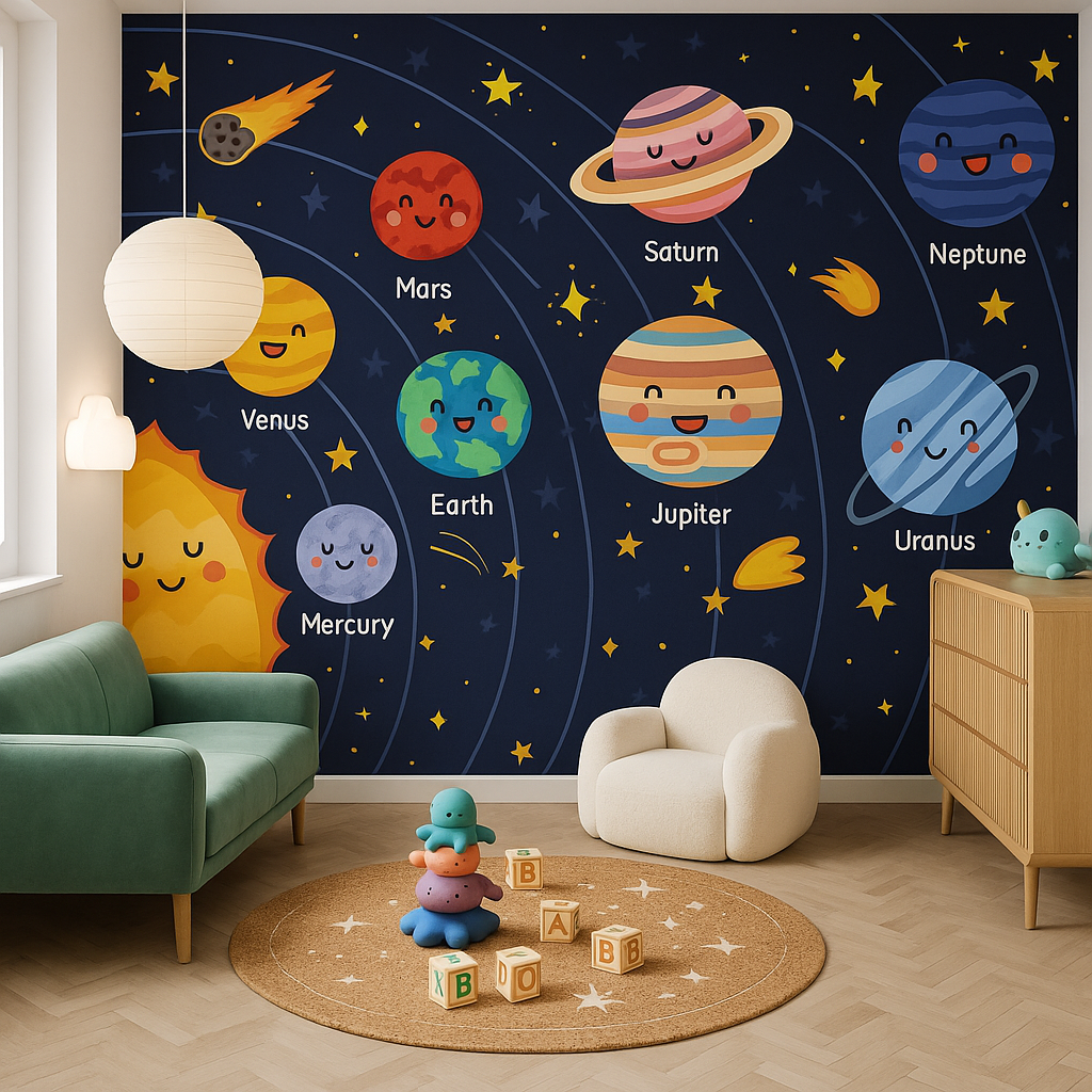 Cute solar system planets wall art for kids room.