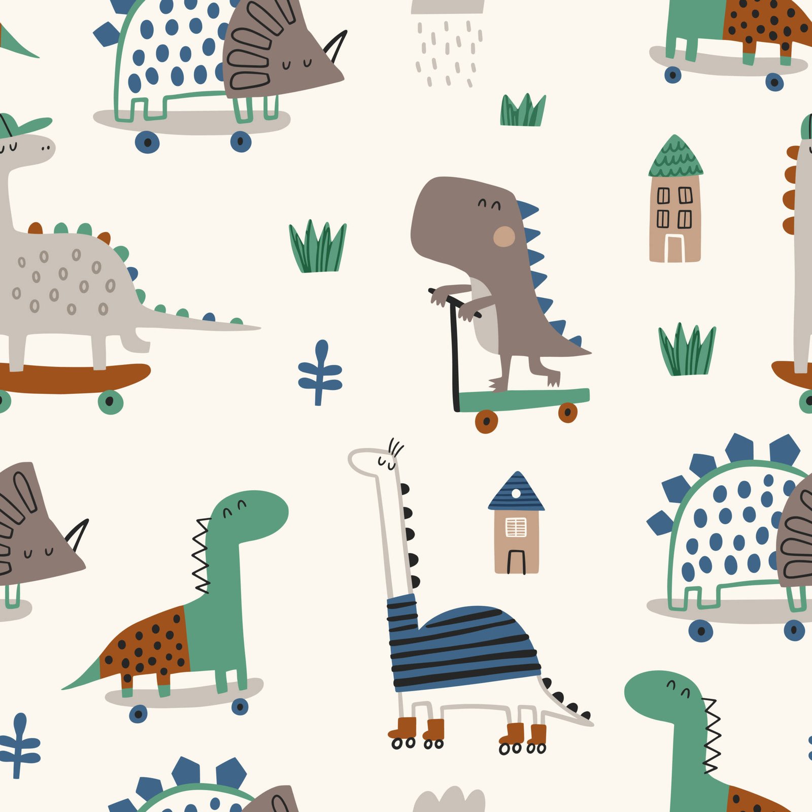 Cute dinosaurs on wheels kids wallpaper