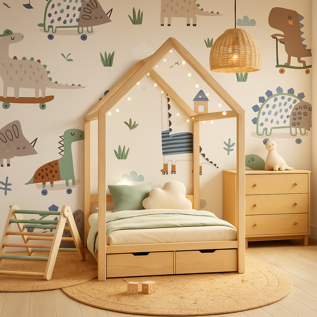 Cute dinosaurs on wheels kids wallpaper