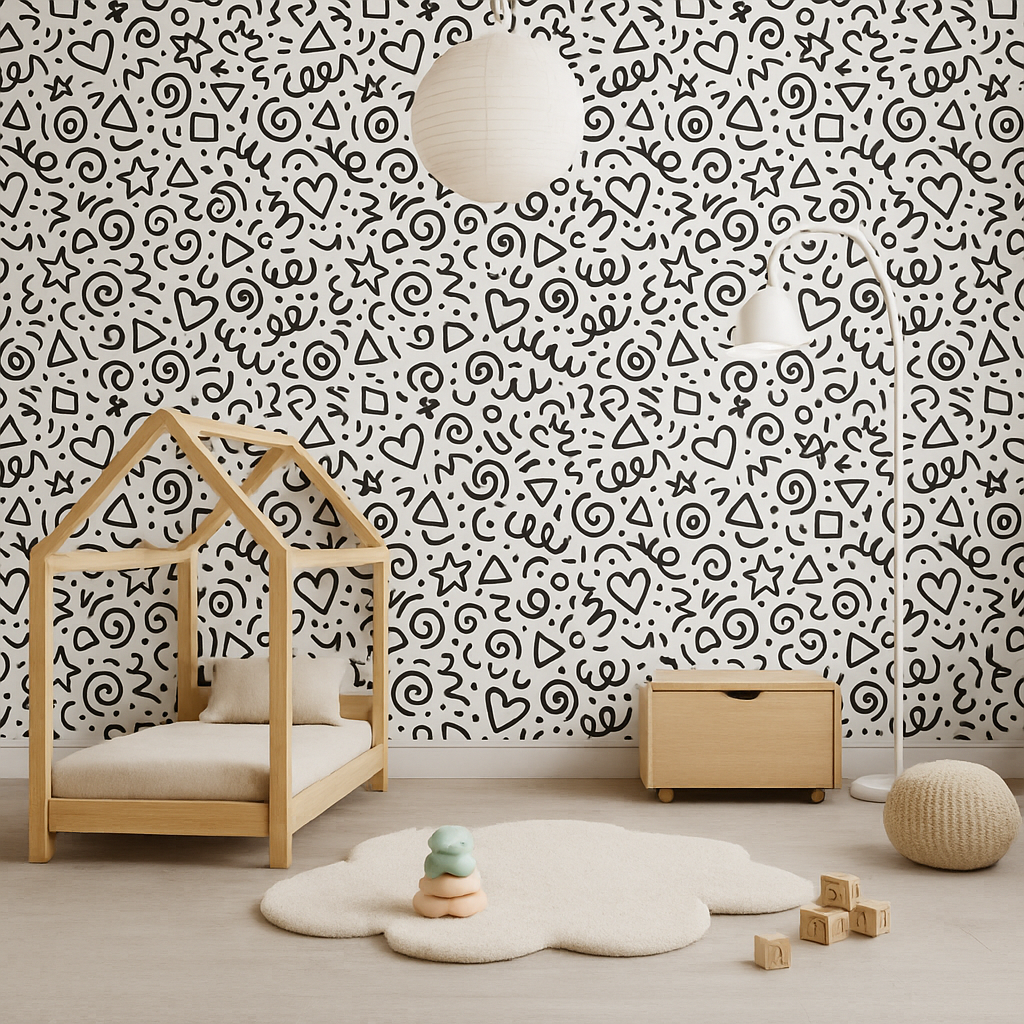 Black and white doodle pattern wallpaper