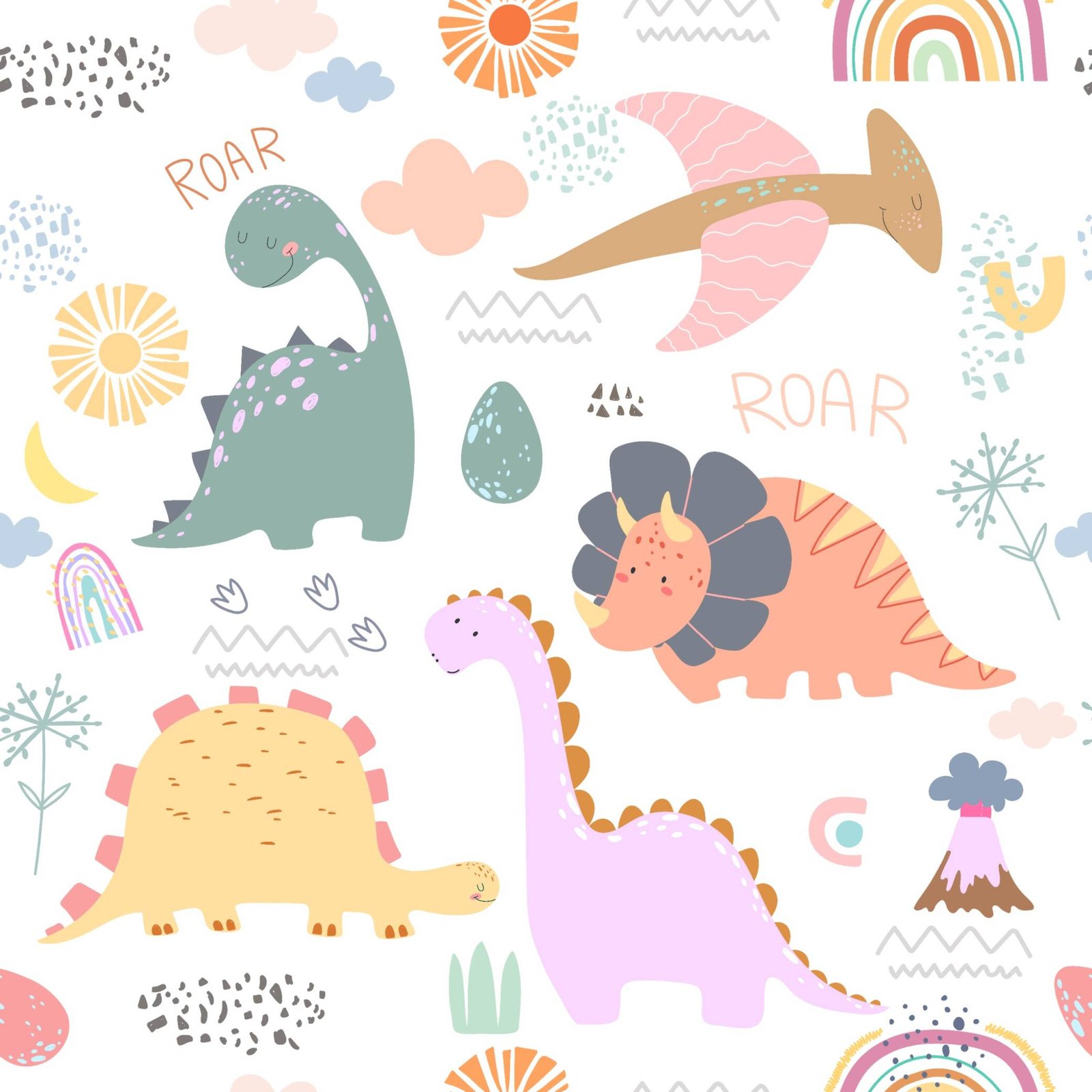 Dinosaur wallpaper with kids sofa and toys