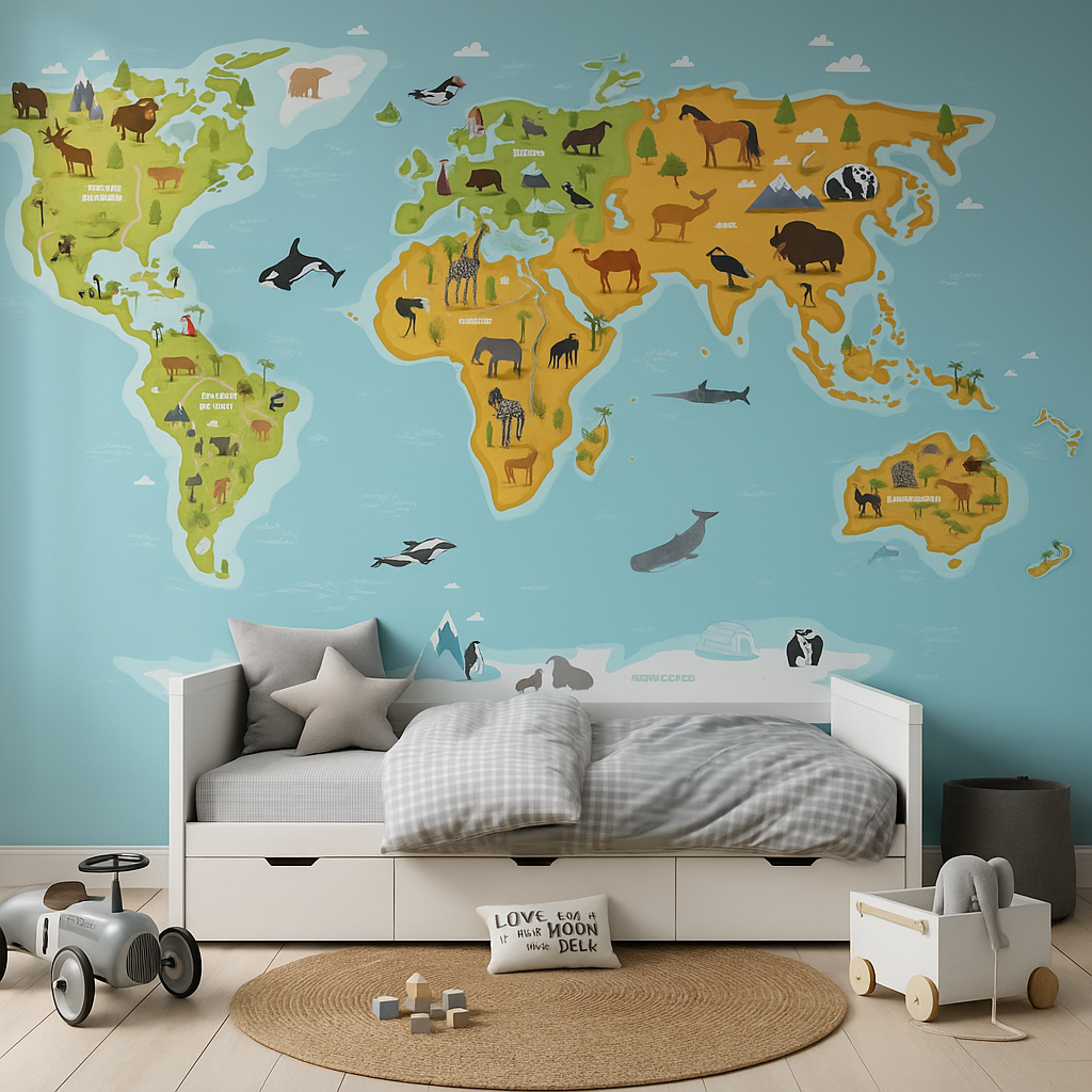 World map with animals representing each continent