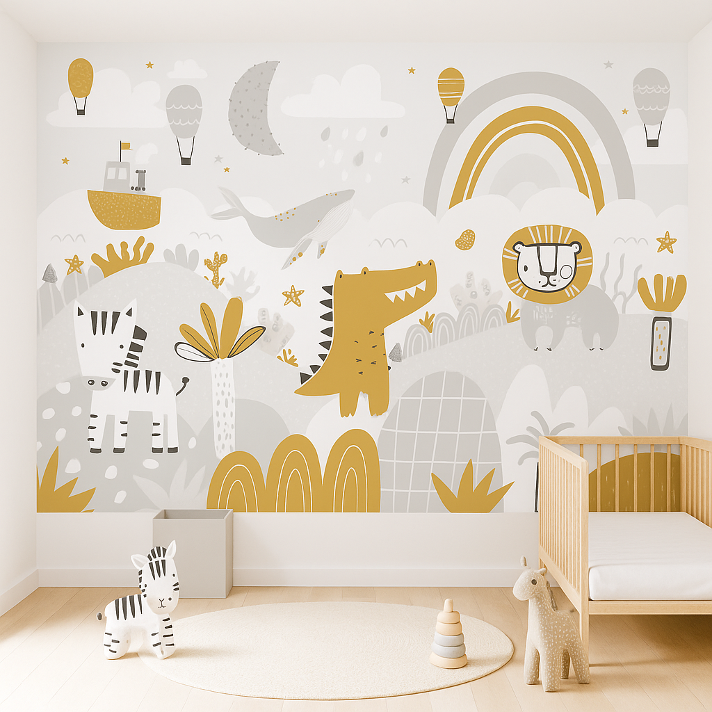 Golden safari dream nursery animals illustration