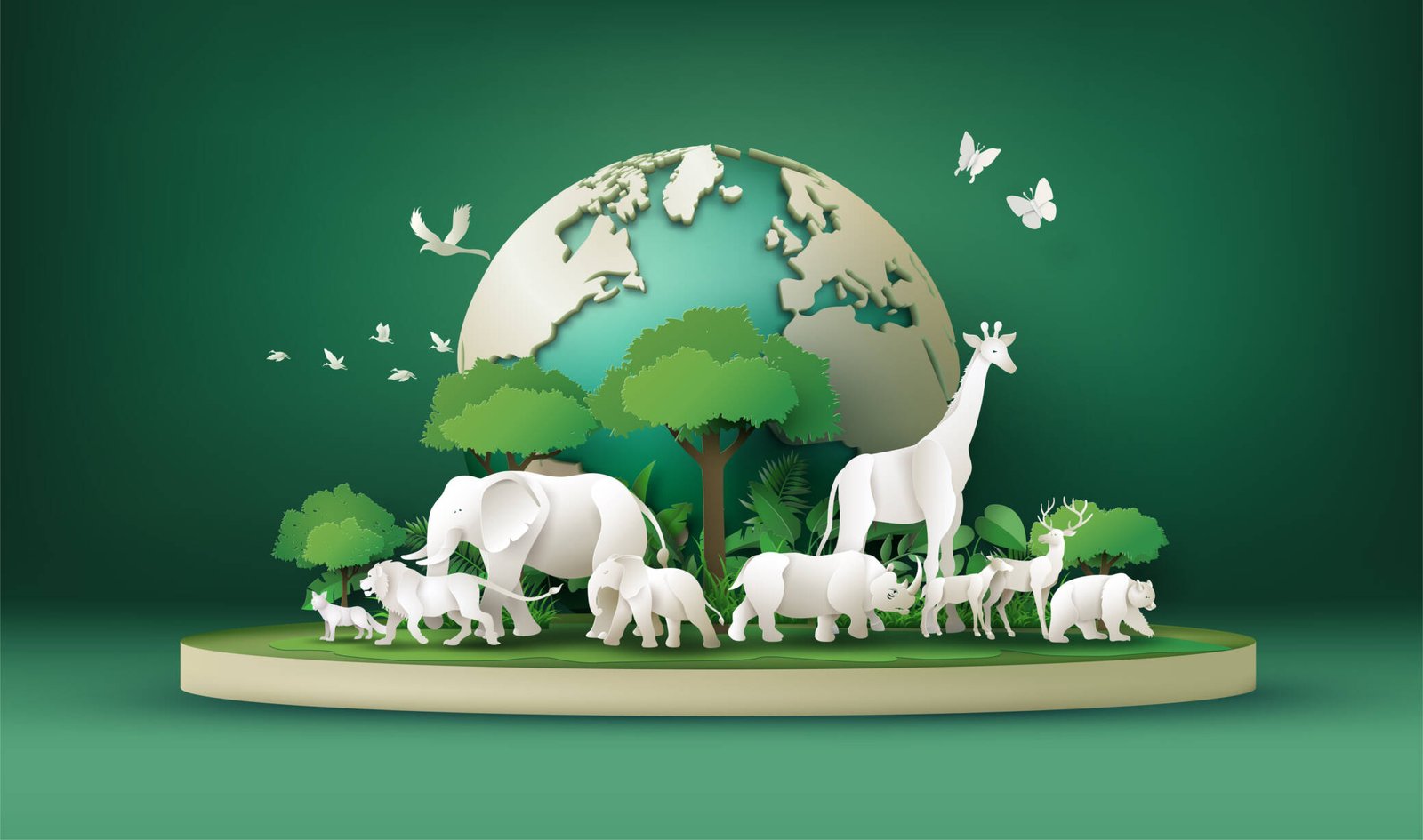 3D jungle safari animals with earth background