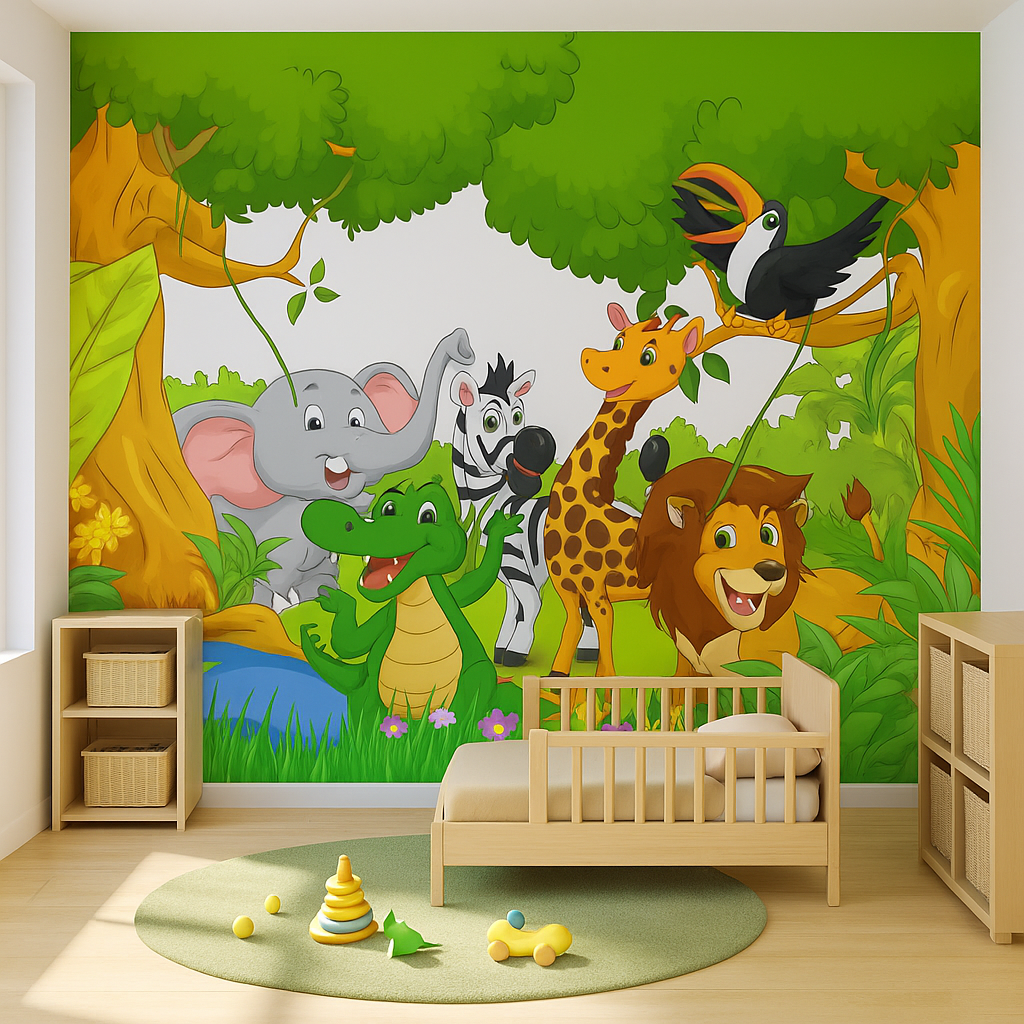 Cartoon jungle animals group illustration