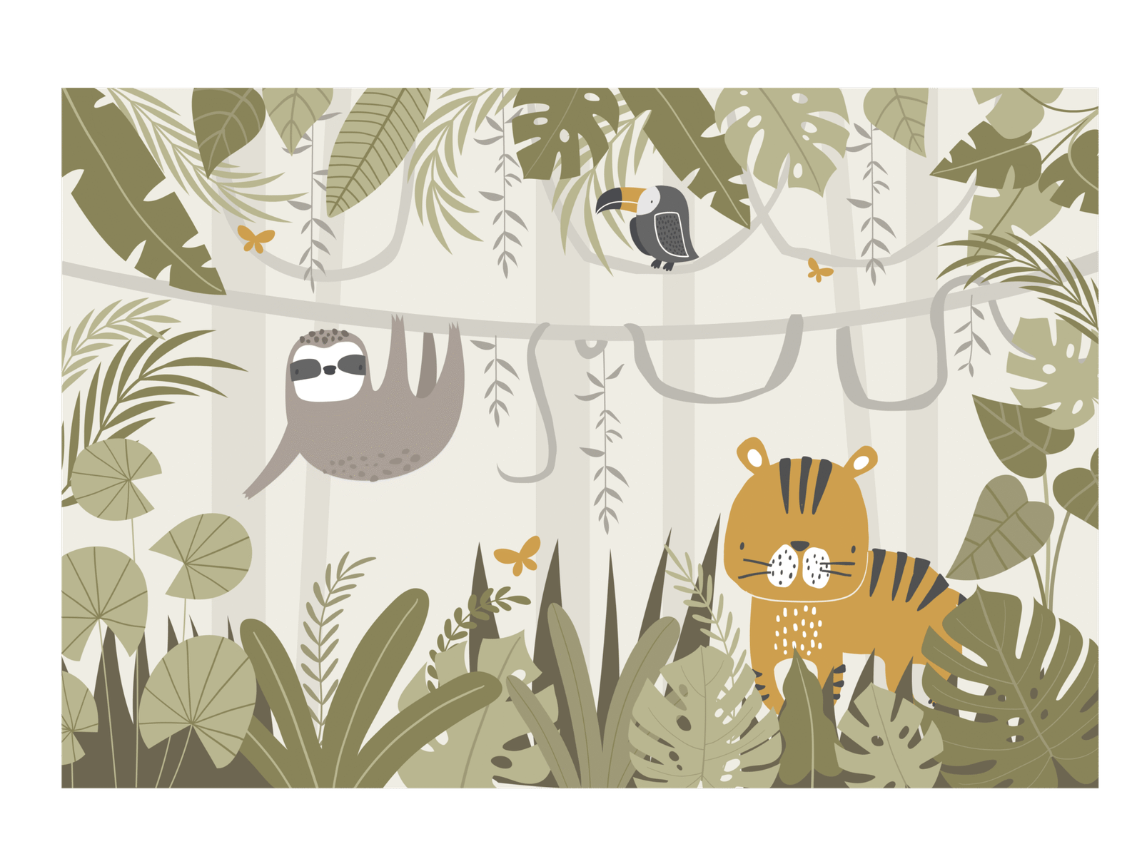 Jungle animals nursery wall art illustration