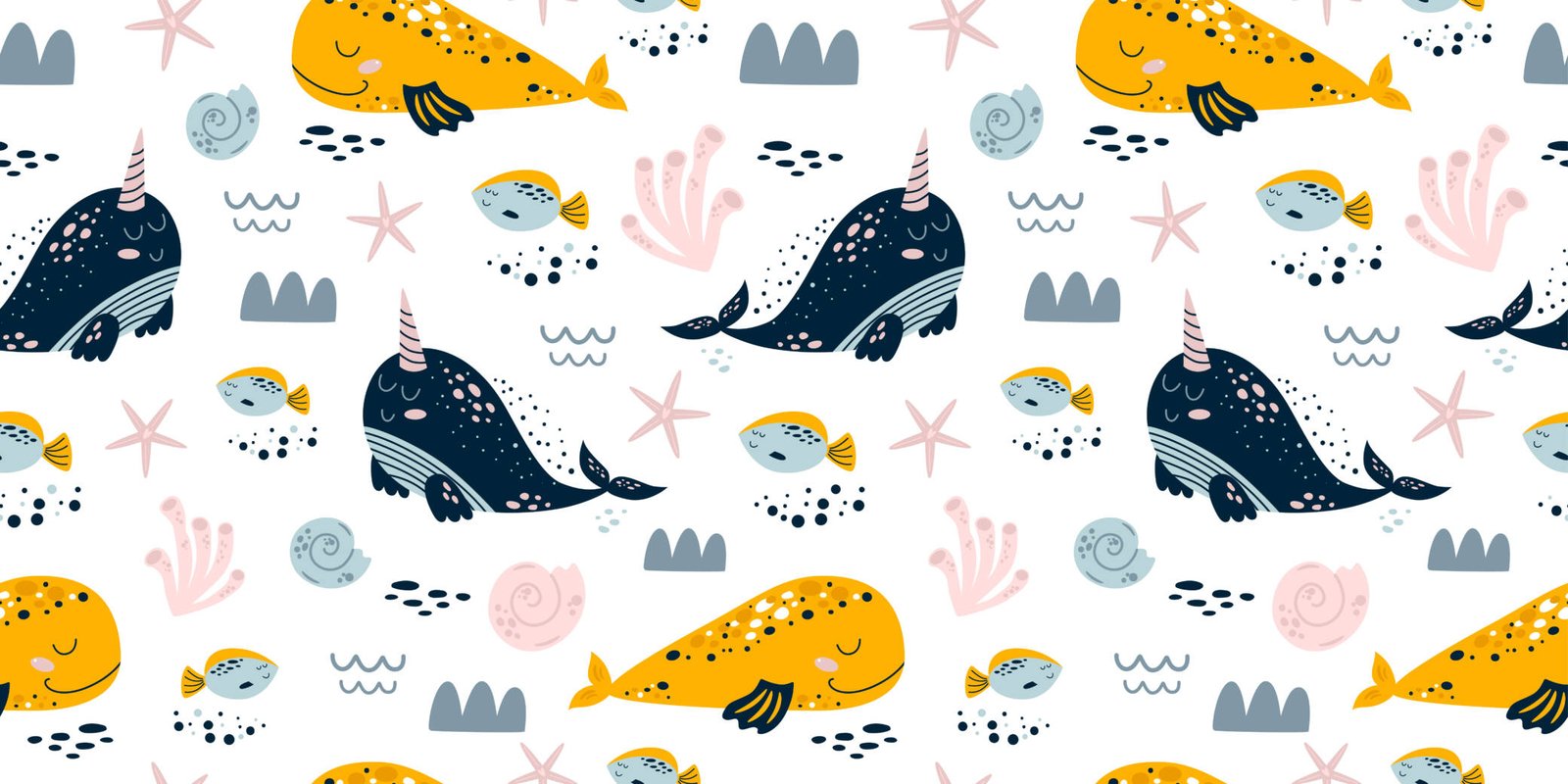 Cute narwhal whale pattern