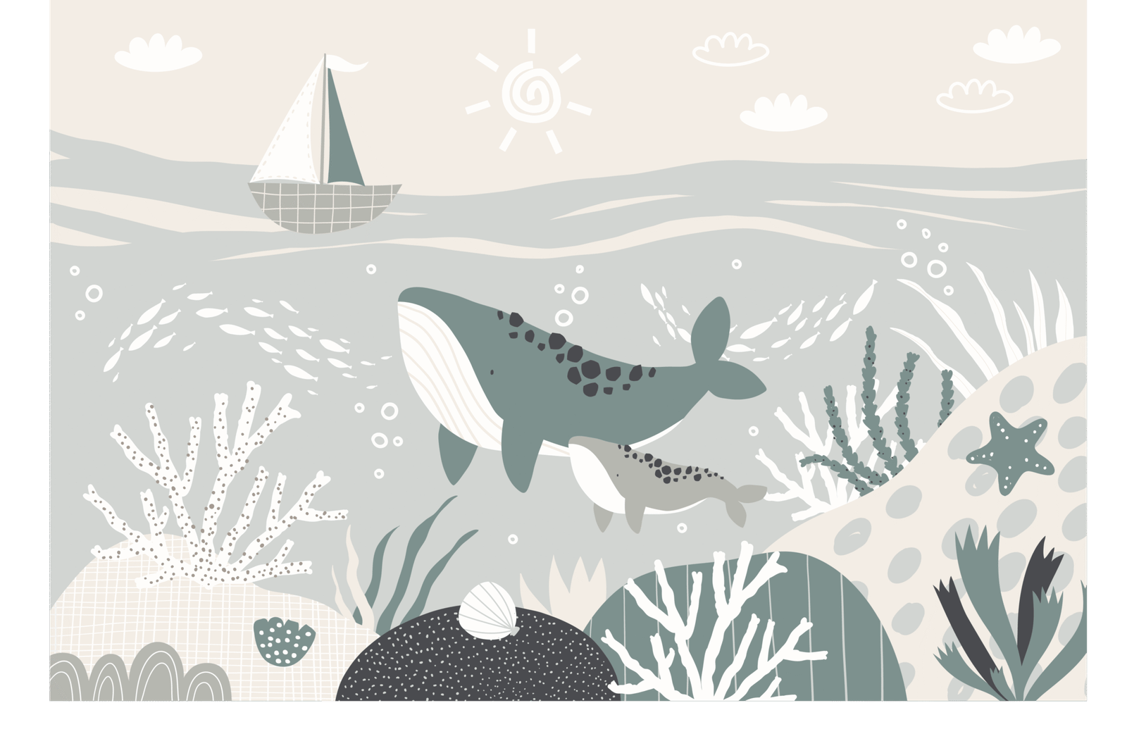 Whale underwater ocean nursery illustration