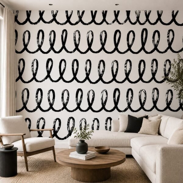 Linear Echo – Bold black and white abstract loop wallpaper with hand-drawn brushstroke lines