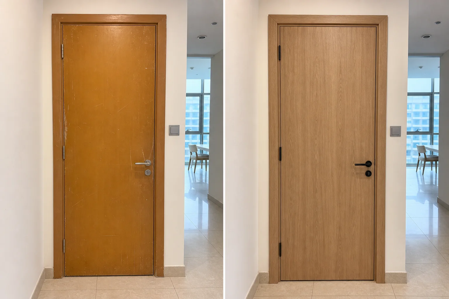 Door wrapping before and after detail