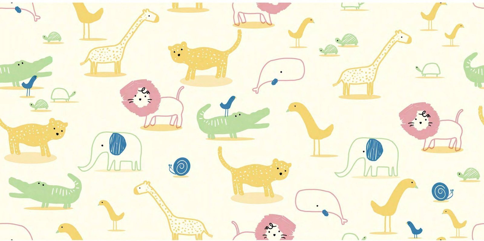 Playfull ZooLand 2 – Colorful safari animals kids standard wallpaper — playful jungle friends design with lions, elephants, and giraffes for nursery or playroom decor